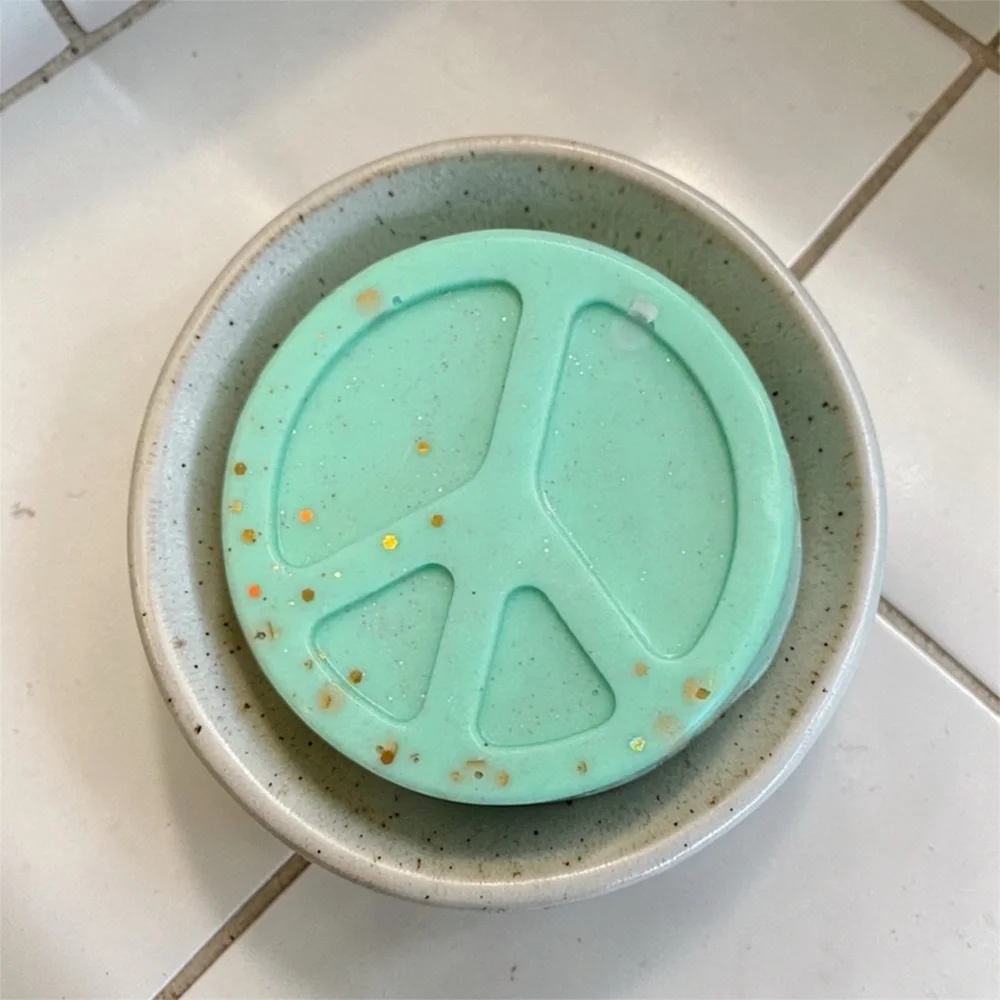 Rosemary Soap glittery handmade 3x3in 8oz peace sign shea butter based